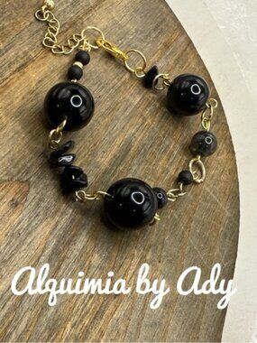 MONUMENTAL + BLACK ONIX + Bracelet with 14k gold chain